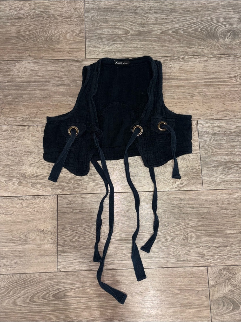 Y2K Black Grommet Tie Vest Fairy Grunge Whimsigoth Boho